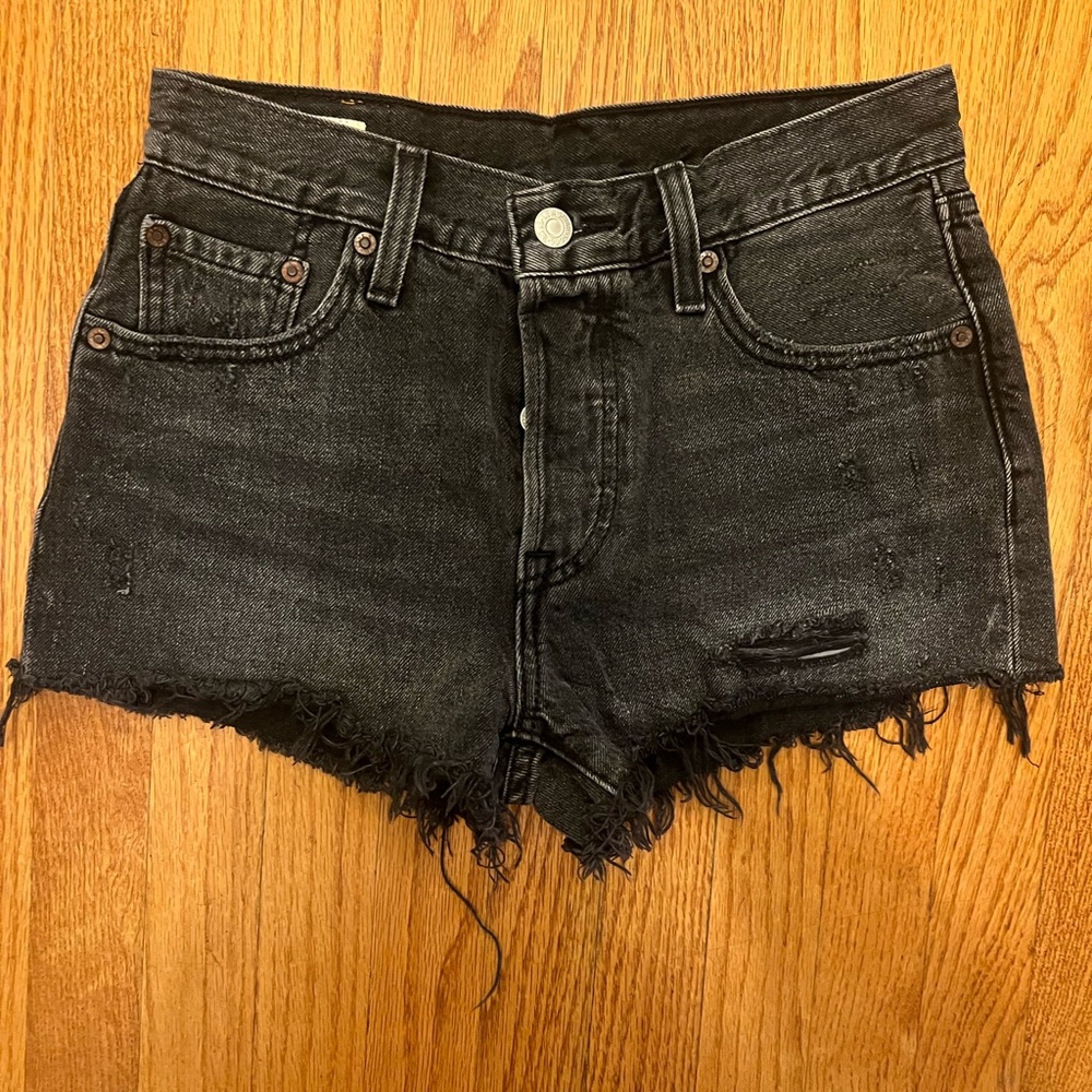 Levi's Black Frayed Jean Shorts